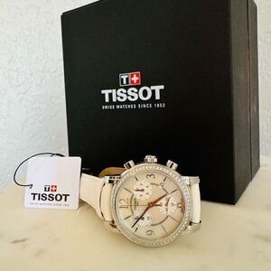 Tissot Women's Dressport Diamond Synthetic Leather Watch, 35mm, White Pearl, NWT